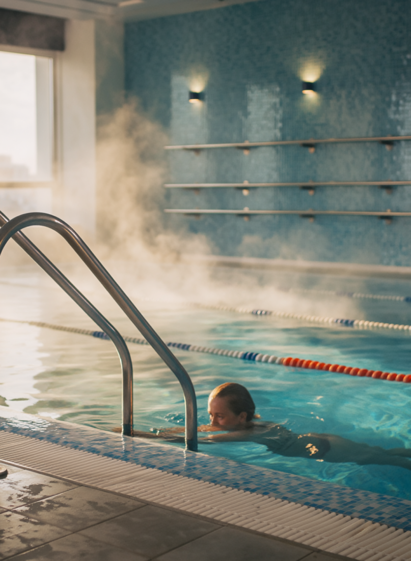 Firefly_A warm, inviting photograph of a specialized rehabilitation hydrotherapy pool in a me 286022